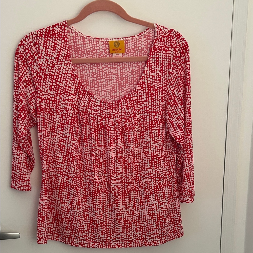 Ruby Rd. Red and White Dot Long Sleeve Scoop-Neck Tee
